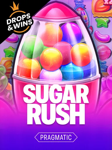 Скриншот игрового автомата Sugar Rush от Pragmatic Play, наполненного конфетами и сладкими бонусами, доступного в Jetton Games.